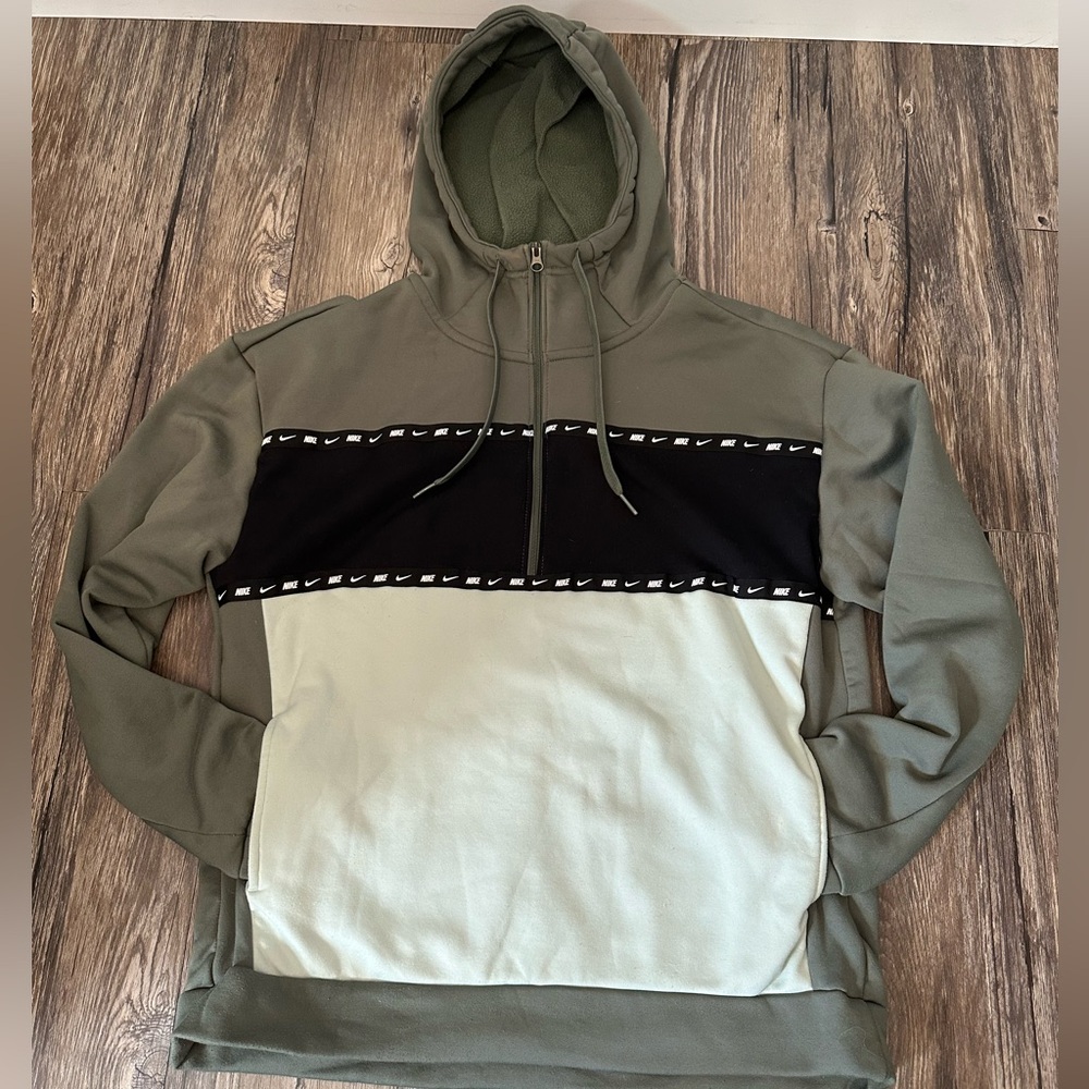 Nike Men's Olive Green, Black & Light Mint Hoodie